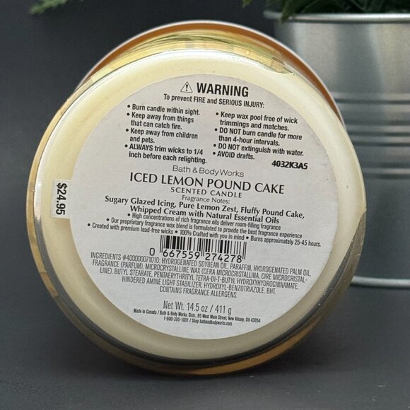 BBW Iced Lemon Pound Cake Bath & Body Works 3 Wick Candle - Picture 9 of 10